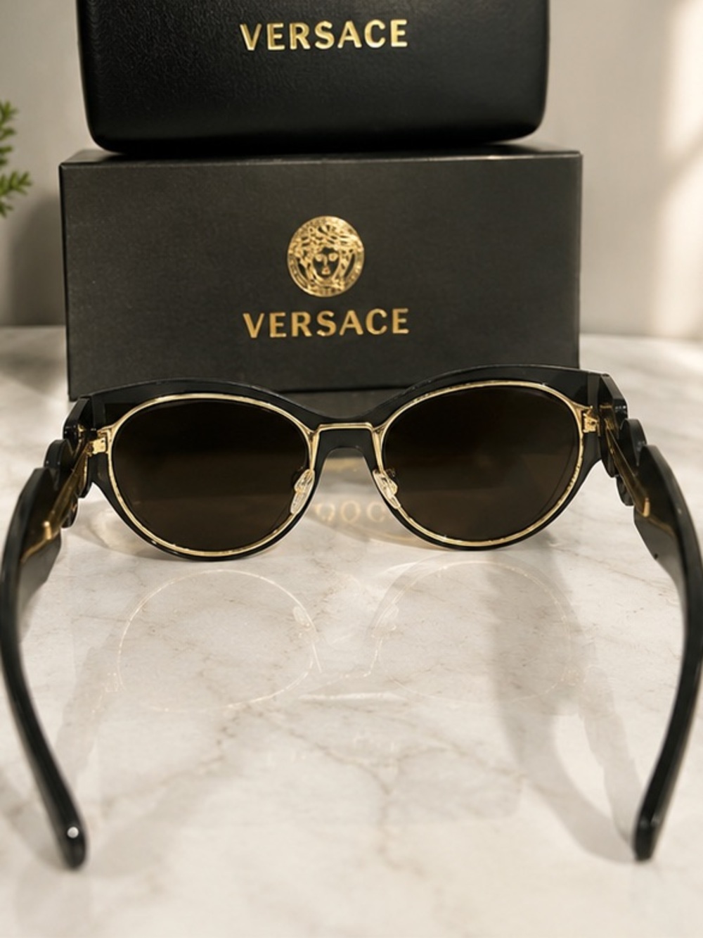 New Versace Black and Gold Sunglasses